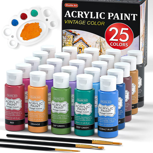 Acrylic Paint, Shuttle Art 25 Vintage Colors Acrylic Paint Set, 2oz/60ml Bottles