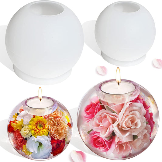 Tealight Candle Holder Resin Molds, 4 Inch and 3.2 Inch Tea Light Holder Molds, Large Sphere Epoxy Resin Mold for DIY Wedding Home Table Decor