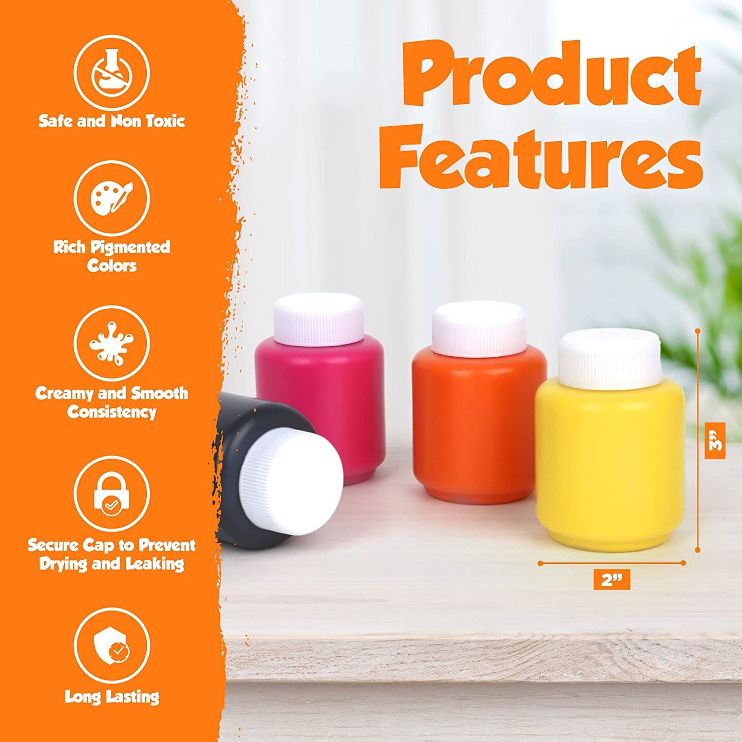LS Kids Paint Set - 12 Colors Kids Paint 2 oz Each - Washable Paint for Kids for Kids Art, Craft, School and Home Finger Painting Projects