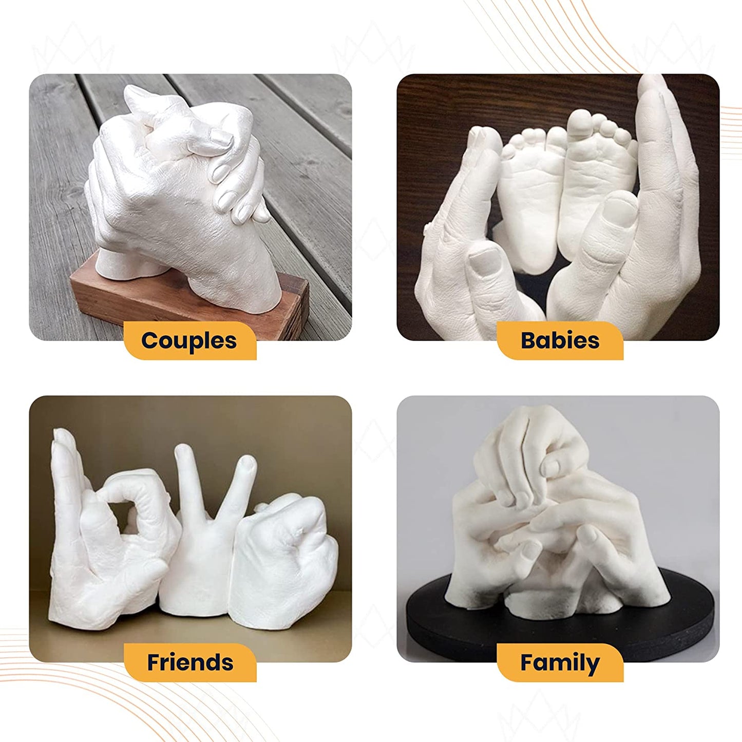 FORDADSS Hand Casting Kit Couples | Unique Birthday Gifts for Men Husband Father Grandpa | Wooden Base | DIY Hand Mold Kit | Kids Fathers Day Family Adult Child | Couple Gifts