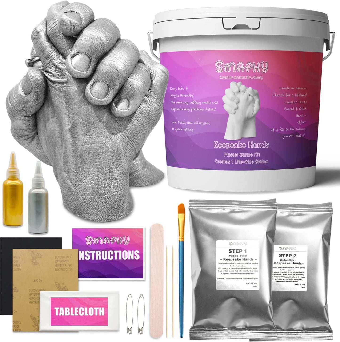 Hands Casting Kit, DIY Hand molding Kit. Hand Holding Craft for Couples, Adult & Child, Family, Friends. Anniversary, Wedding & Couples Gifts (Gold & Silver)