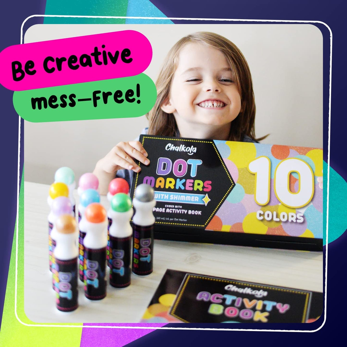 Chalkola Kids Washable Dot Markers 10 Shimmer Colors | Water-Based Non Toxic Paint Daubers for Toddlers | Fun Preschool Art Supplies
