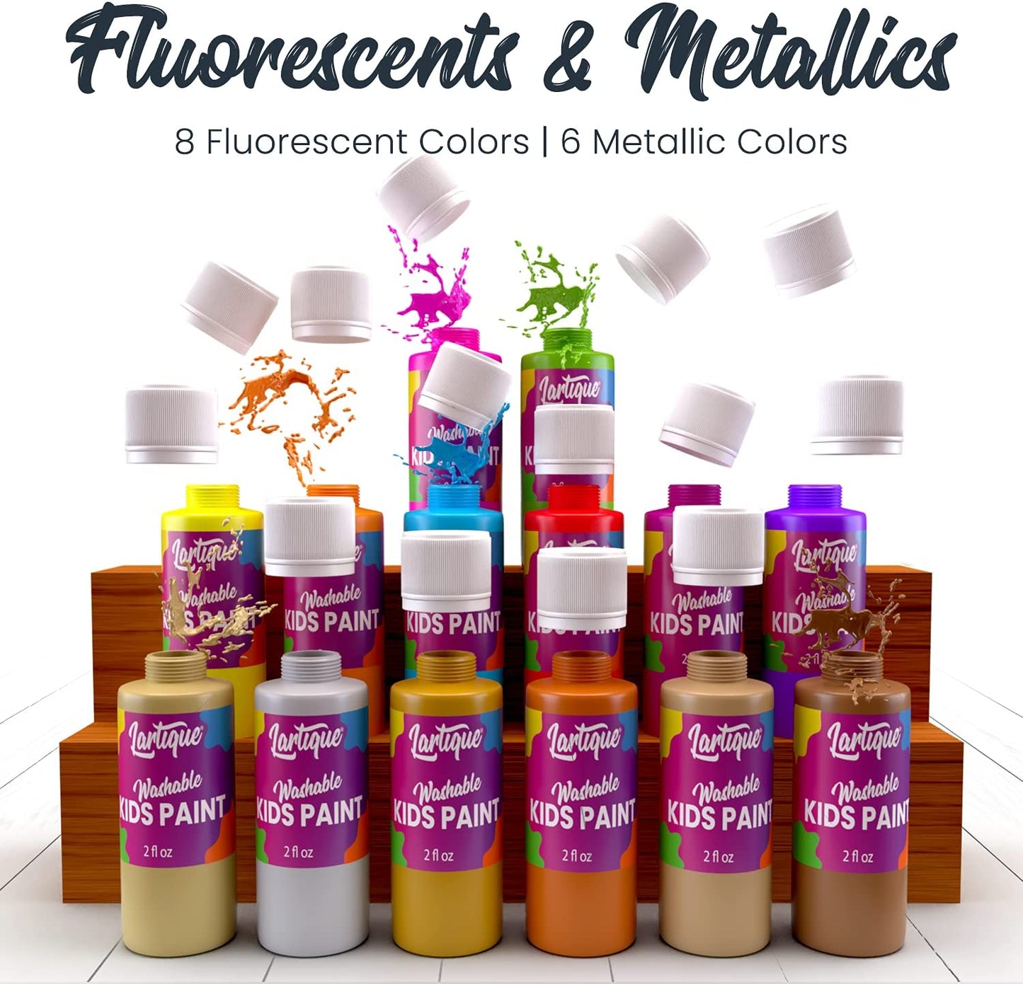Lartique Washable Paint-12 Colors Finger Paint, Regular and Fluorescent Kids Paint Set