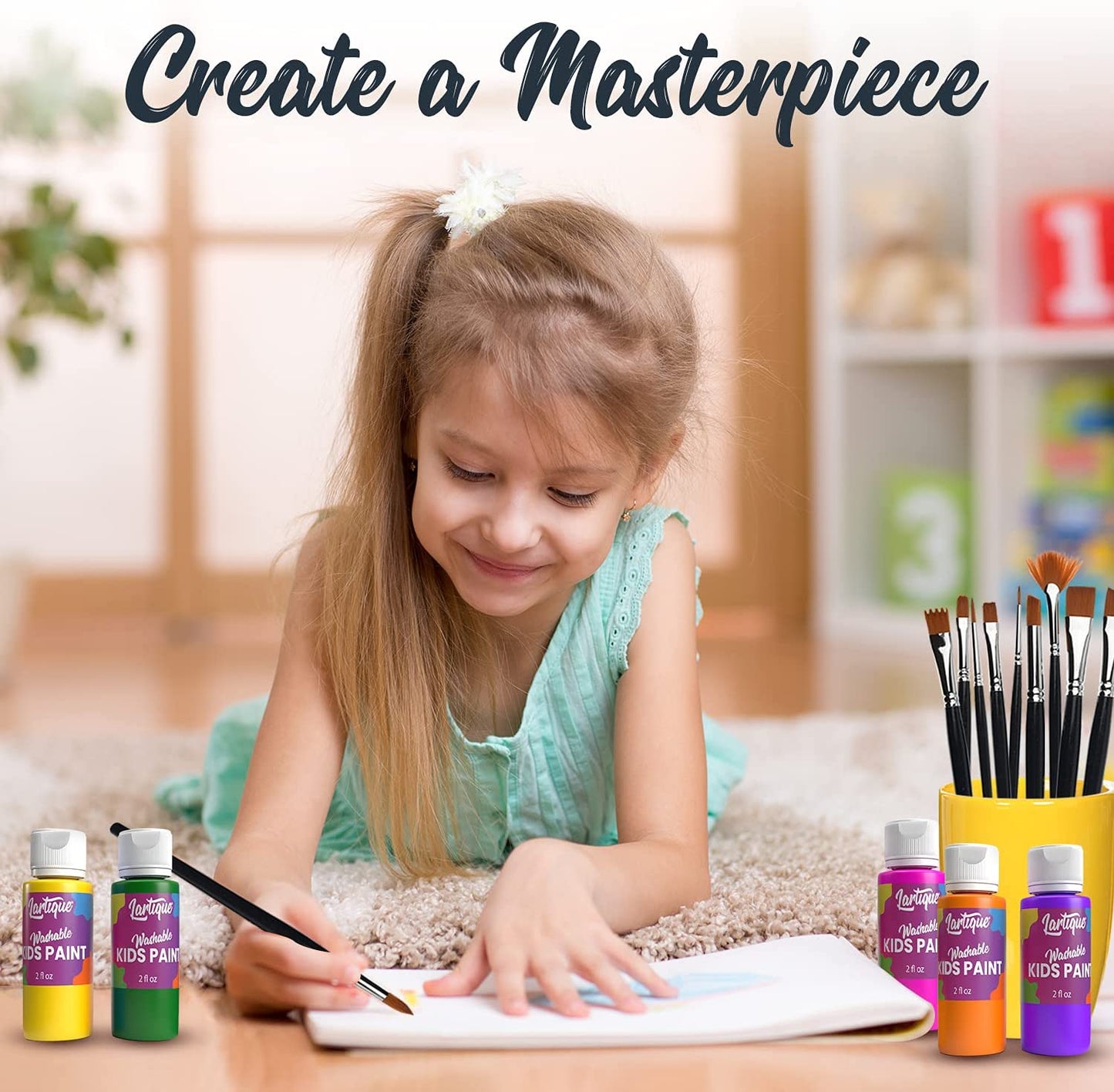 Lartique Washable Paint-12 Colors Finger Paint, Regular and Fluorescent Kids Paint Set