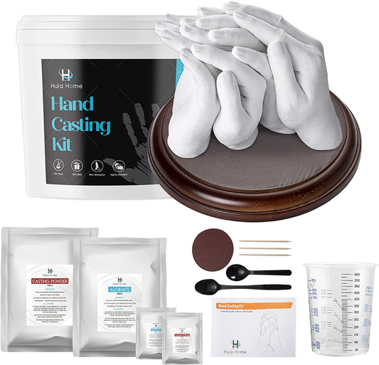 XL DIY Hands Casting Kit for Up to 6 People (Adults and Childrens) | Includes Wood Base | Statue Molding Kit | Hand Mold Keepsake Sculpture Kit for Birthday, Wedding, Anniversary