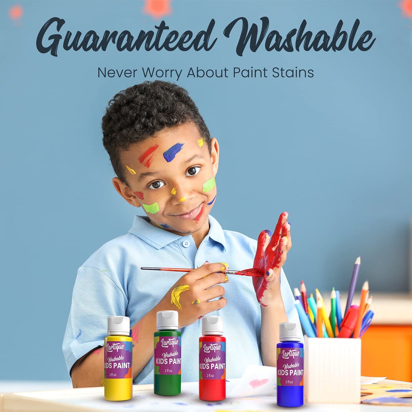 Lartique Washable Paint-12 Colors Finger Paint, Regular and Fluorescent Kids Paint Set