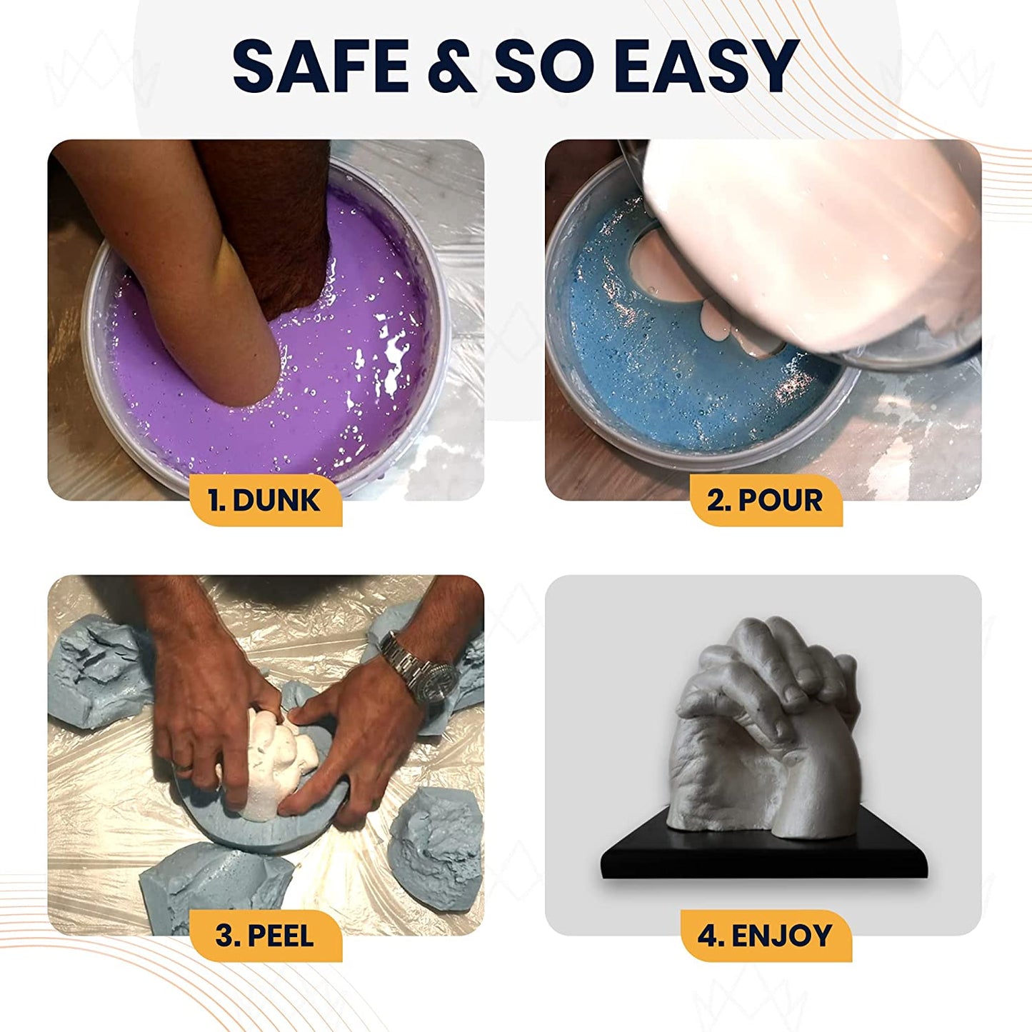 FORDADSS Hand Casting Kit Couples | Unique Birthday Gifts for Men Husband Father Grandpa | Wooden Base | DIY Hand Mold Kit | Kids Fathers Day Family Adult Child | Couple Gifts