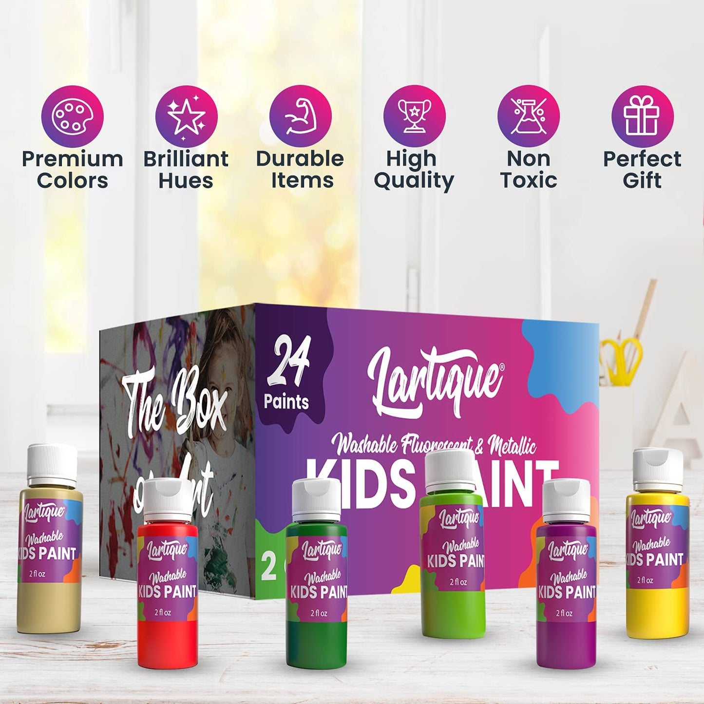 Lartique Washable Paint-12 Colors Finger Paint, Regular and Fluorescent Kids Paint Set