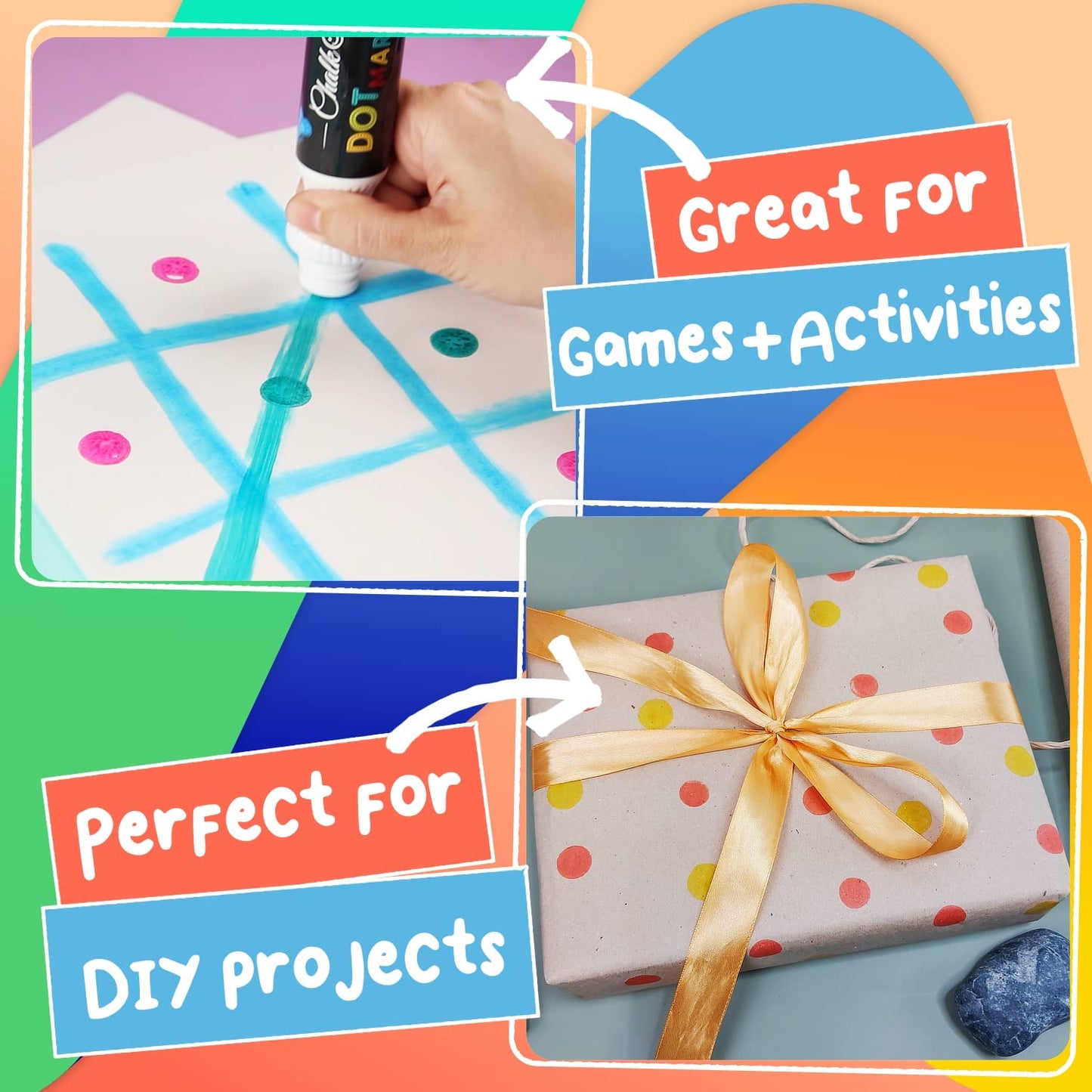 Chalkola Kids Washable Dot Markers 10 Shimmer Colors | Water-Based Non Toxic Paint Daubers for Toddlers | Fun Preschool Art Supplies
