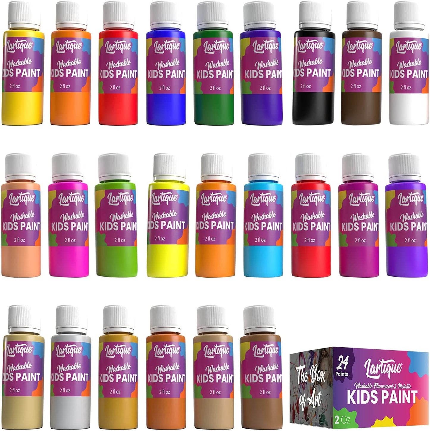 Lartique Washable Paint-12 Colors Finger Paint, Regular and Fluorescent Kids Paint Set