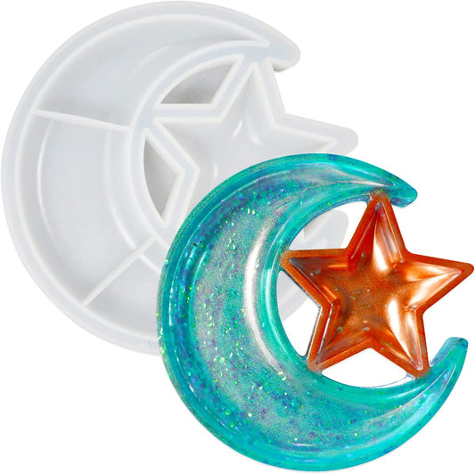 Moon and Star Tray Resin Molds, Crescent Casting Silicone Mould for DIY Display Stand Home Décor Trinket Holder Storage Rack
