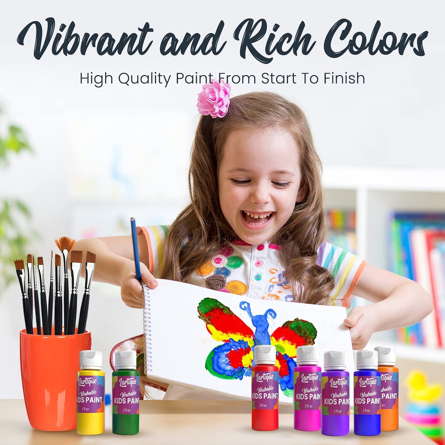 Lartique Washable Paint-12 Colors Finger Paint, Regular and Fluorescent Kids Paint Set