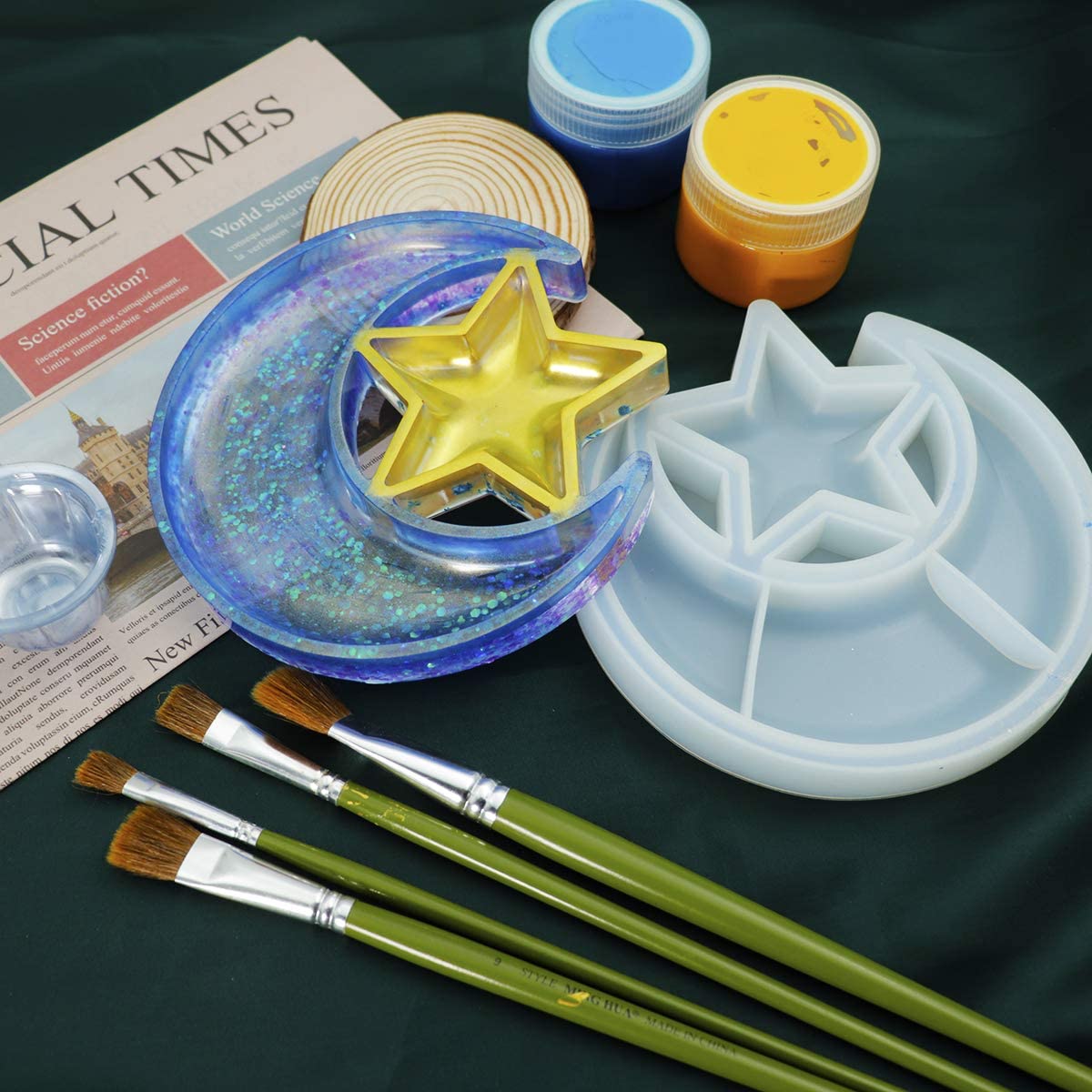 Moon and Star Tray Resin Molds, Crescent Casting Silicone Mould for DIY Display Stand Home Décor Trinket Holder Storage Rack