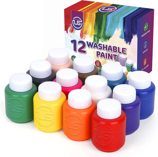 LS Kids Paint Set - 12 Colors Kids Paint 2 oz Each - Washable Paint for Kids for Kids Art, Craft, School and Home Finger Painting Projects