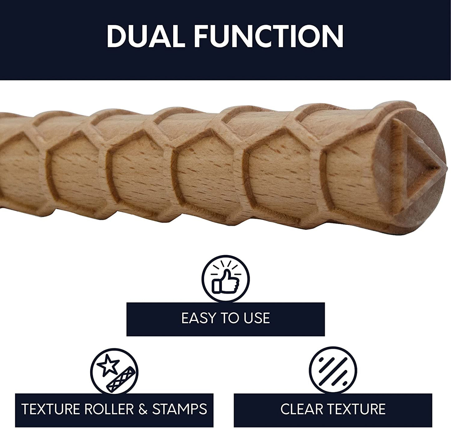 Byllstore Extra Large Texture Rollers for Clay - 1 & 3 Packs of Premium Wooden Texture Rollers with Pottery Stamps (7" x 1.2", 3 Pack)