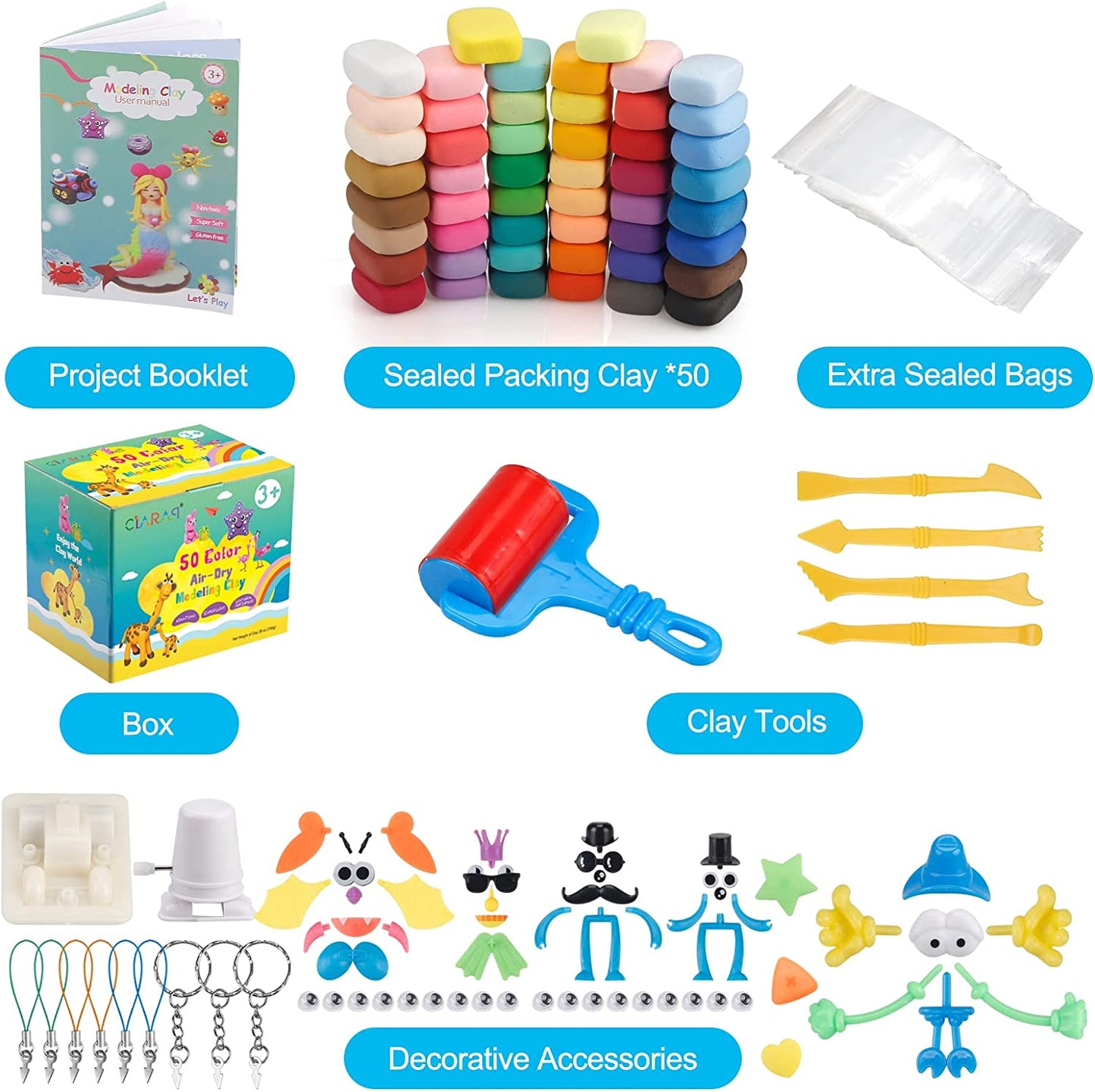 CiaraQ Modeling Clay Kit - 50 Colors Air Dry Ultra Light Clay, Safe & Non-Toxic