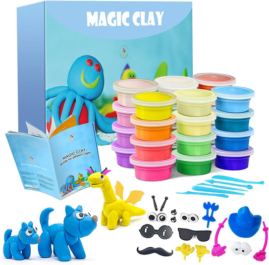 Modeling Clay Kit - 24 Colors Air Dry Ultra Light Magic Clay, Soft & Stretchy DIY Molding Clay with Tools, Animal Accessories