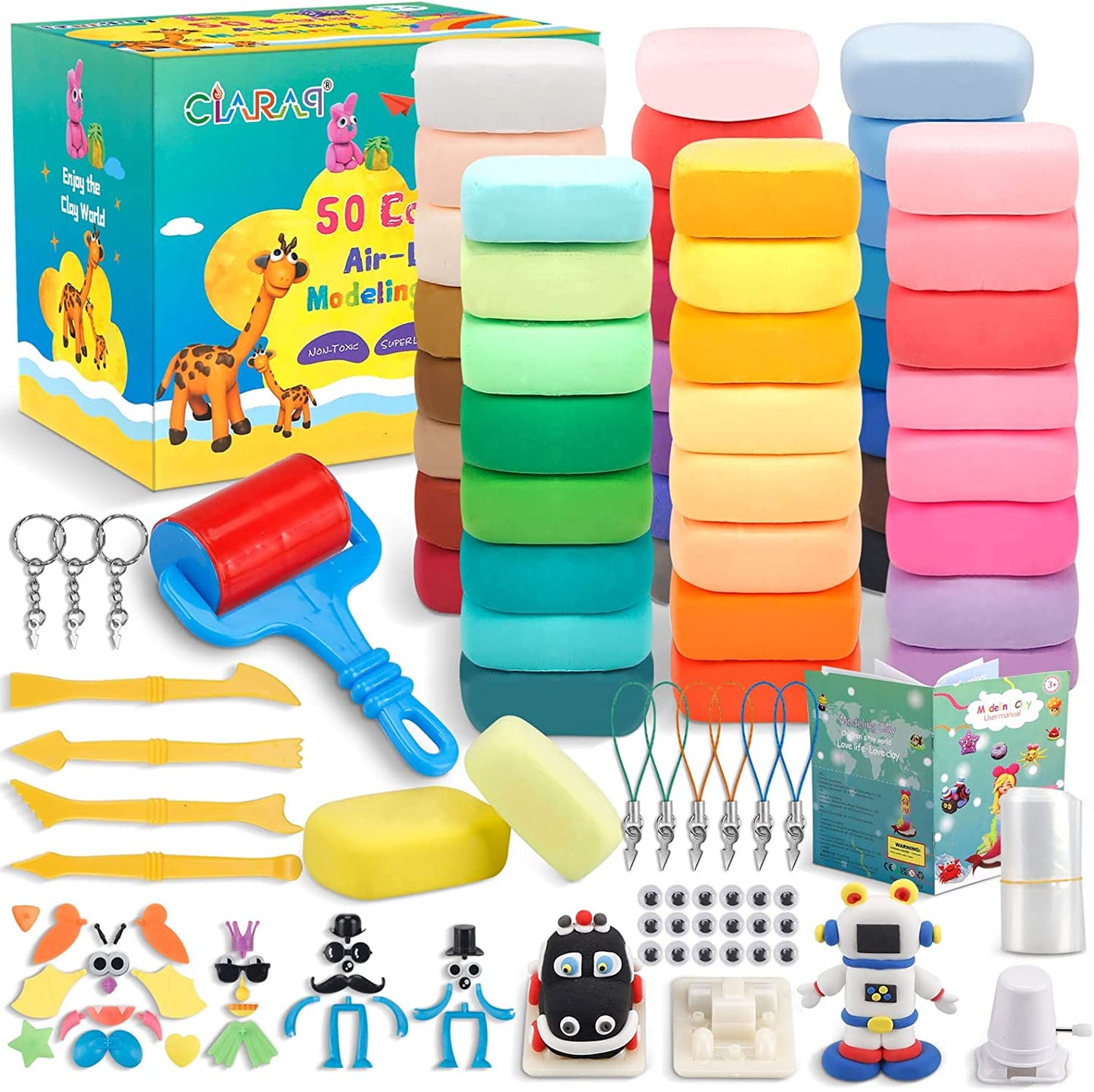 CiaraQ Modeling Clay Kit - 50 Colors Air Dry Ultra Light Clay, Safe & Non-Toxic