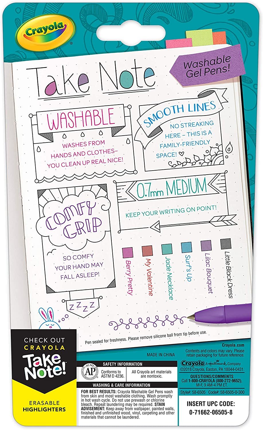 5 Pack Crayola Medium Point Washable Gel Pens Set, School and Adult Coloring Supplies, 6 Count