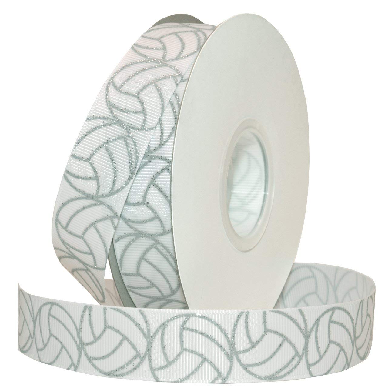 Morex Ribbon, Glitter Volleyball Grosgrain Ribbon, 7/8 in x 25 yd, Silver