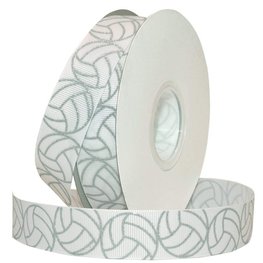 Morex Ribbon, Glitter Volleyball Grosgrain Ribbon, 7/8 in x 25 yd, Silver