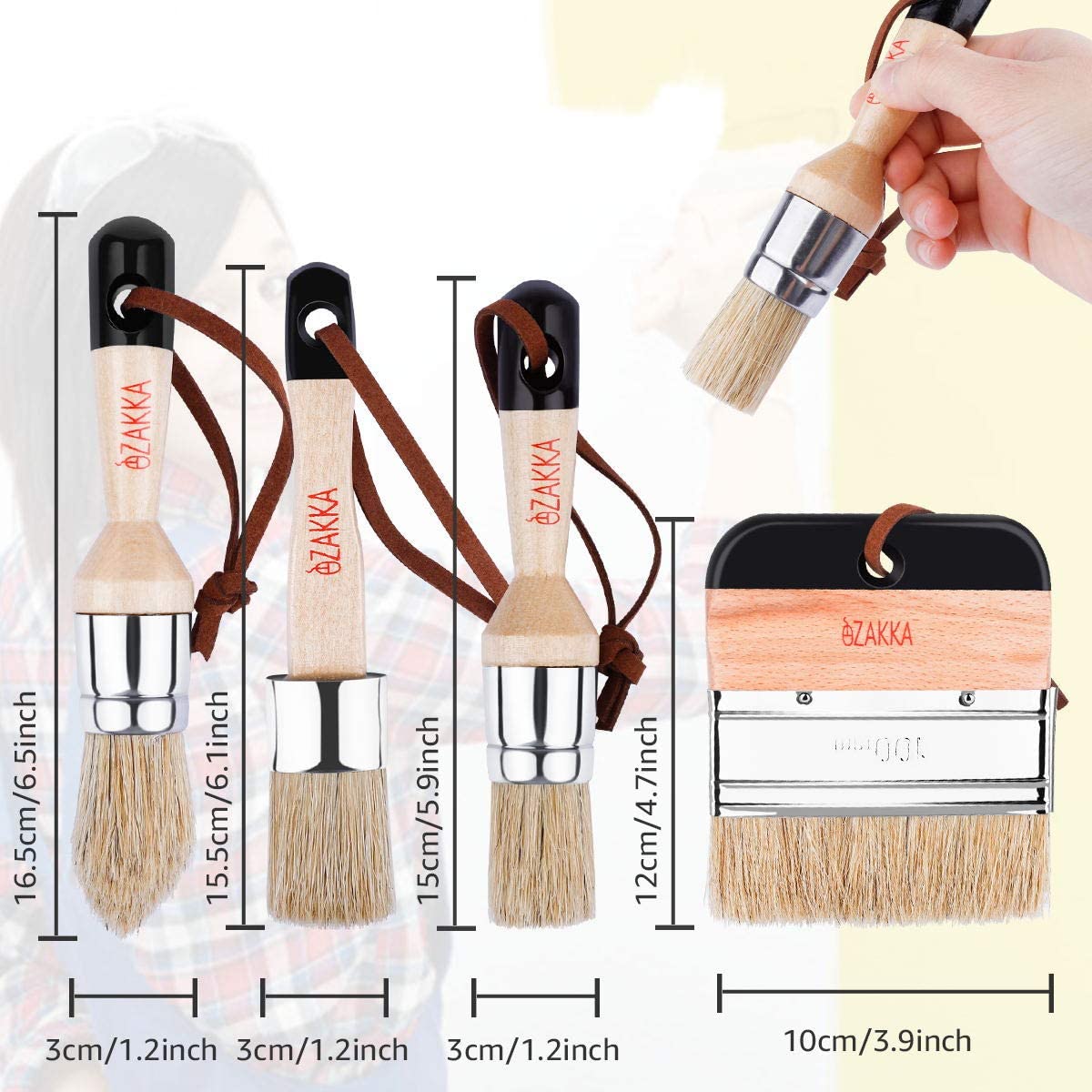 eZAKKA Chalk and Wax Paint Brushes, Bristle Stencil Professional Brushes for Furniture Wood Home Decor