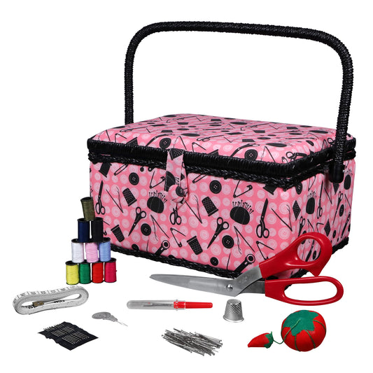 SINGER Large Sewing Basket, Includes Essential Sewing Accessories and Notions