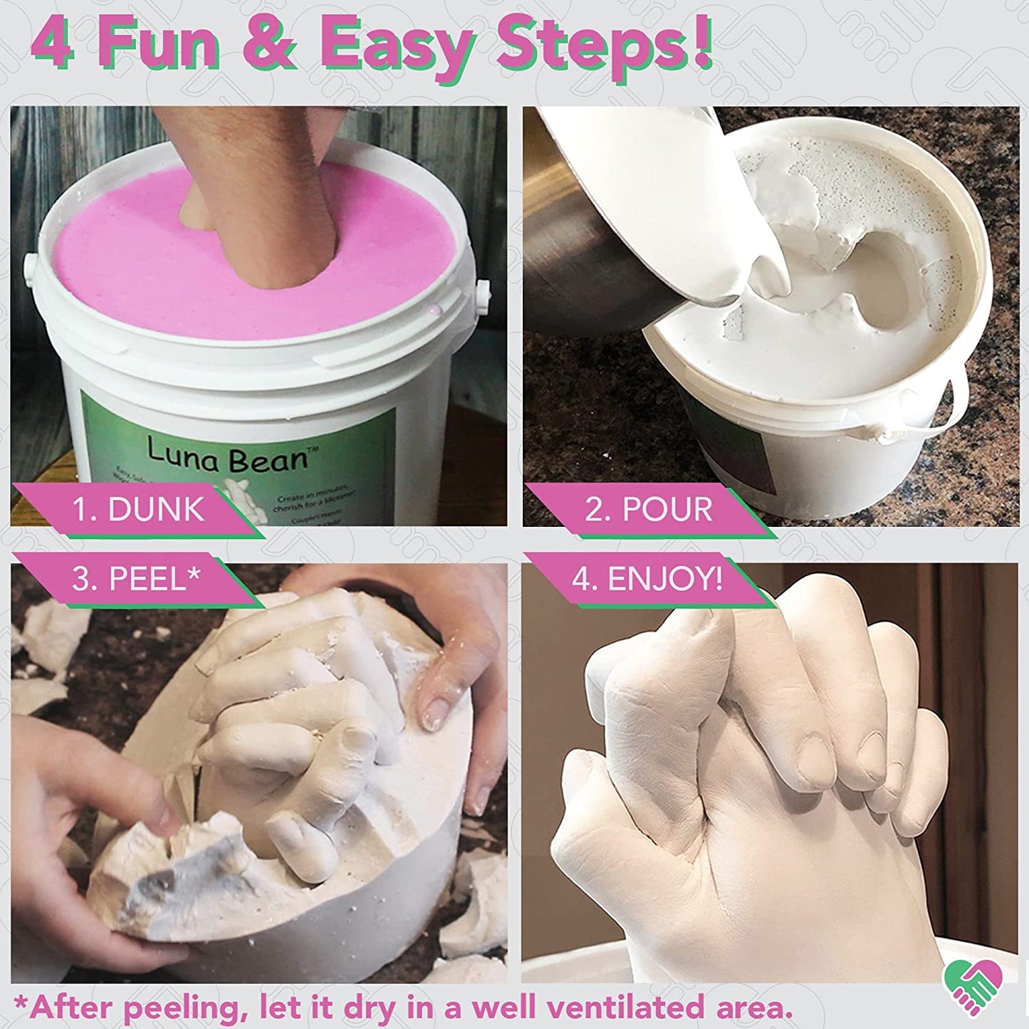 Luna Bean Hand Casting Kit - Perfect Wedding Gifts & Couples Gifts - Silver, Bronze & Gold Metallic Acrylic Paint Included