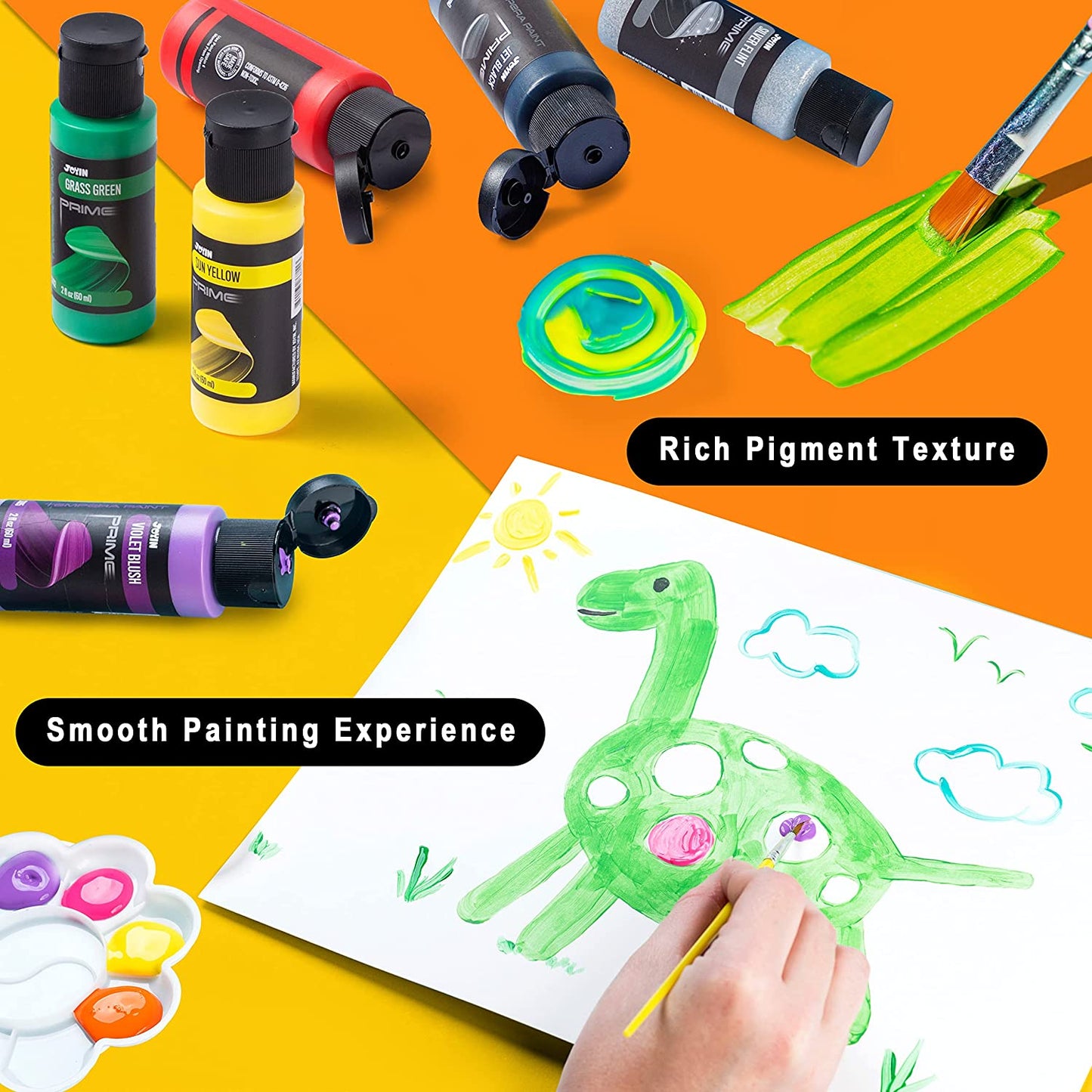 JOYIN Washable Paint for Kids 42PCS - (2 oz Each) with 15 Brushes and 4 Palettes