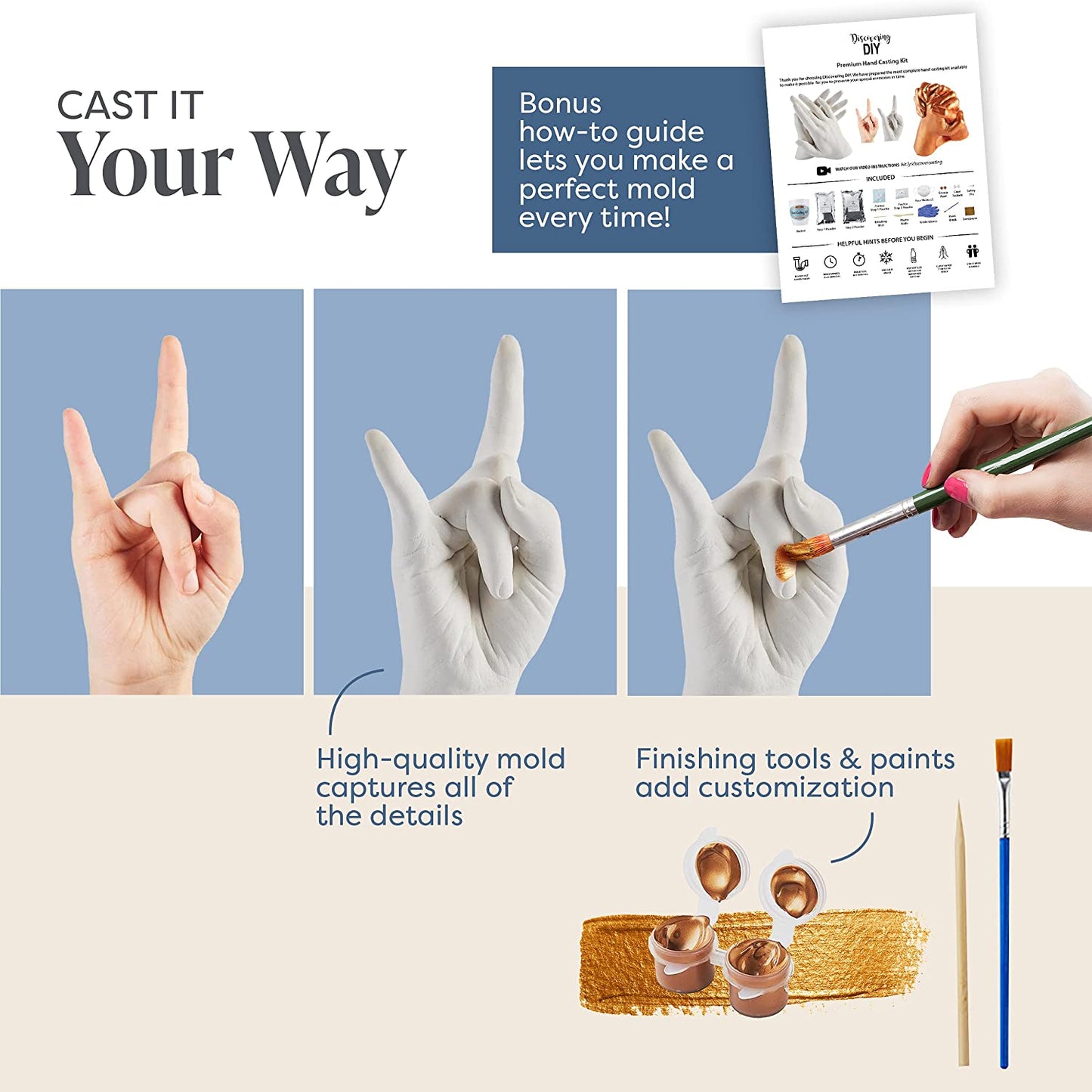 Discovering DIY Hand Casting Kit - Craft Supplies for Plaster Mold w/ Molding Powder, Gloves, Paint & Tools - Valentines Day Gifts for Women, Men and Anniversary - Couple Gifts for Adults