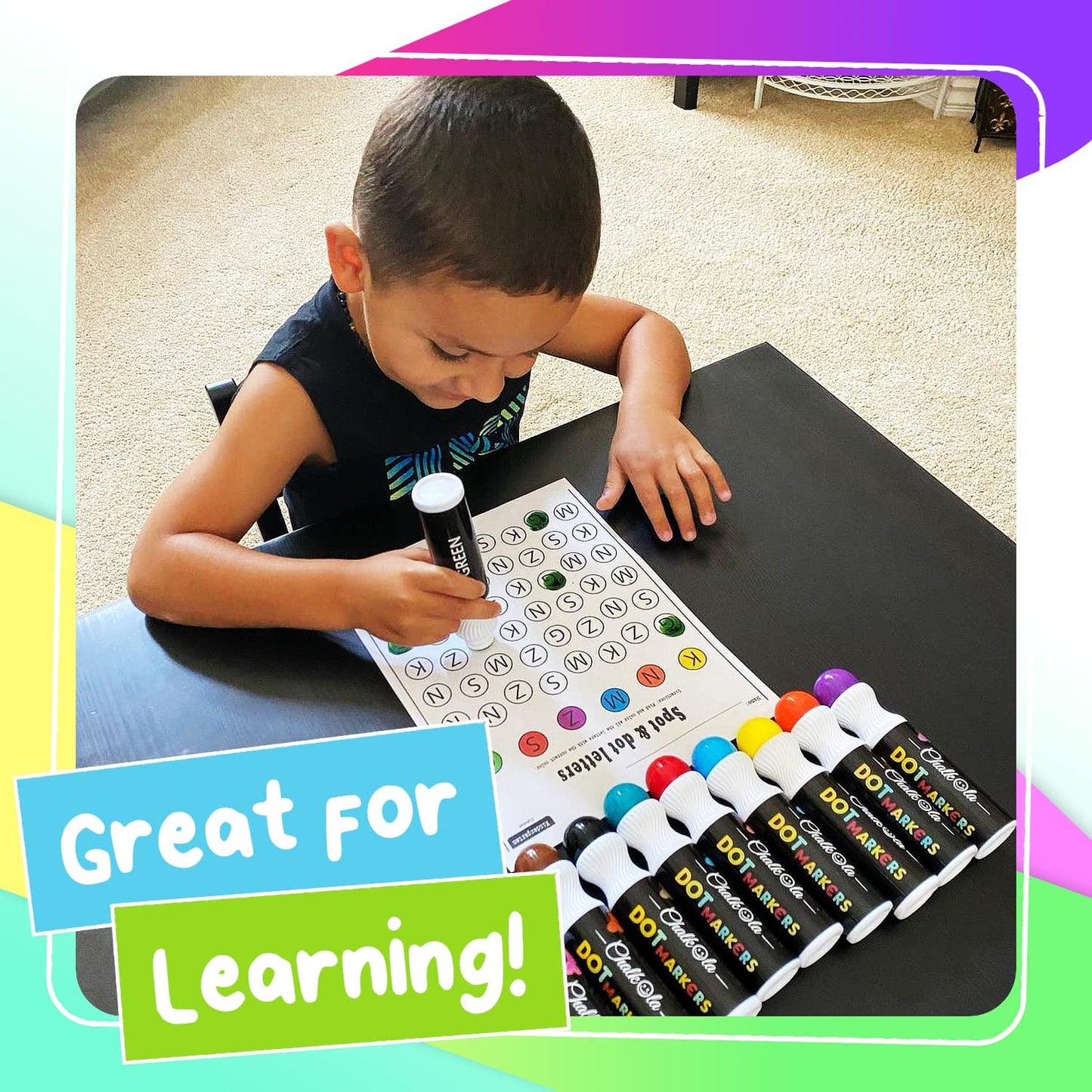 Chalkola Kids Washable Dot Markers 10 Shimmer Colors | Water-Based Non Toxic Paint Daubers for Toddlers | Fun Preschool Art Supplies