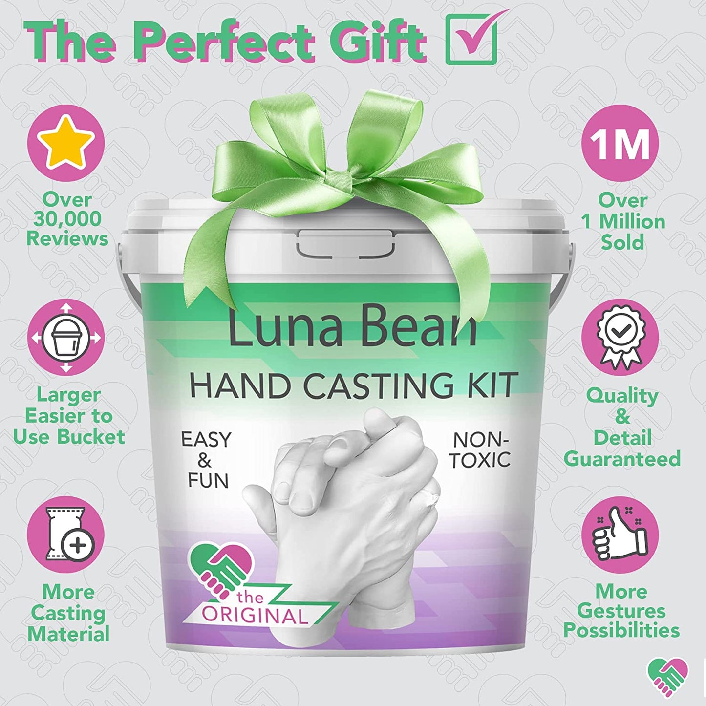 Luna Bean Hand Casting Kit - Perfect Wedding Gifts & Couples Gifts - Silver, Bronze & Gold Metallic Acrylic Paint Included