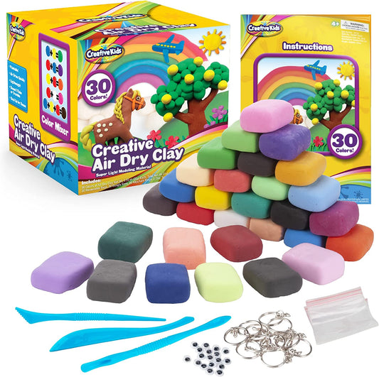 Creative Kids Air Dry Clay Modeling Crafts Kit for Children - 30 Vibrant Colors & 3 Clay Tools