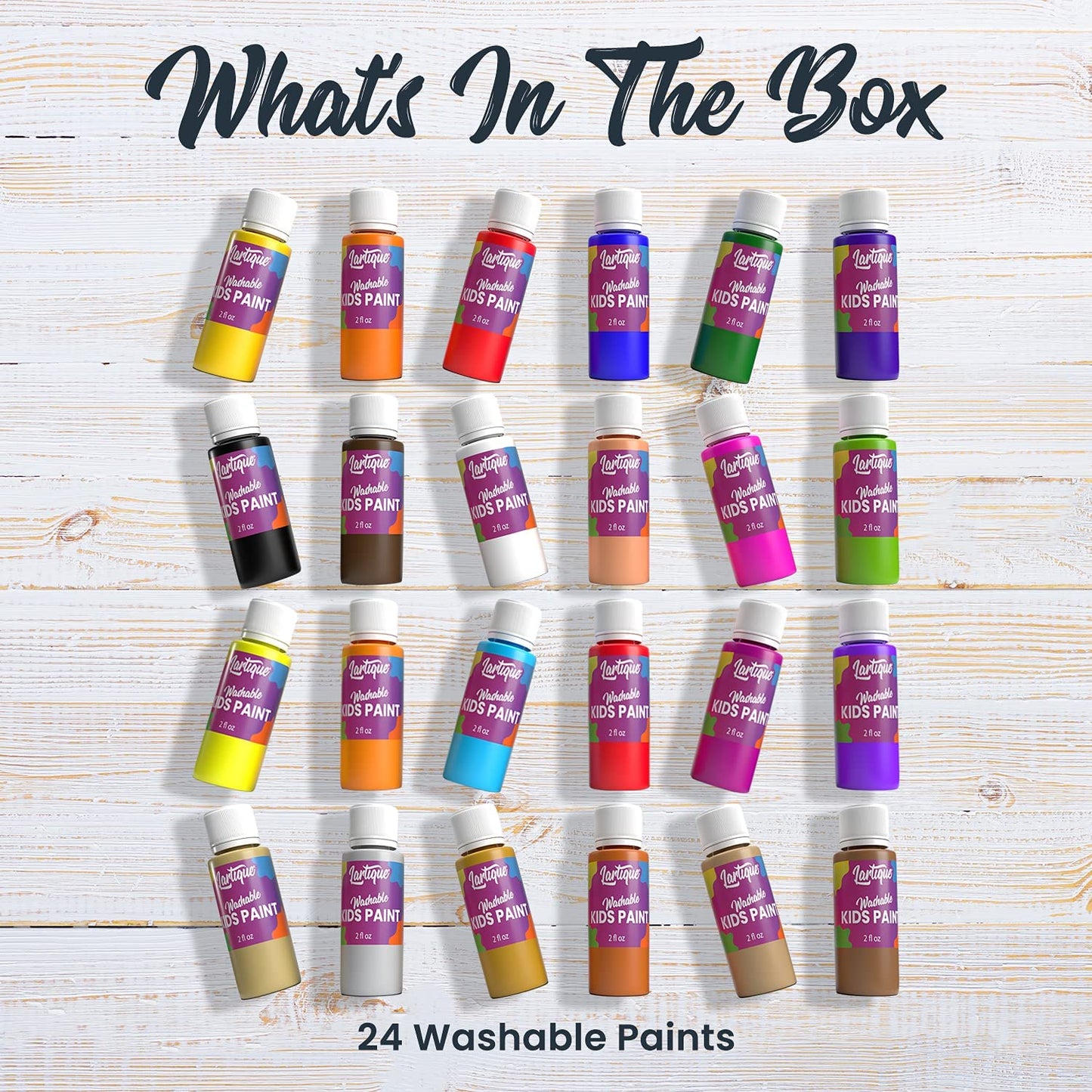 Lartique Washable Paint-12 Colors Finger Paint, Regular and Fluorescent Kids Paint Set