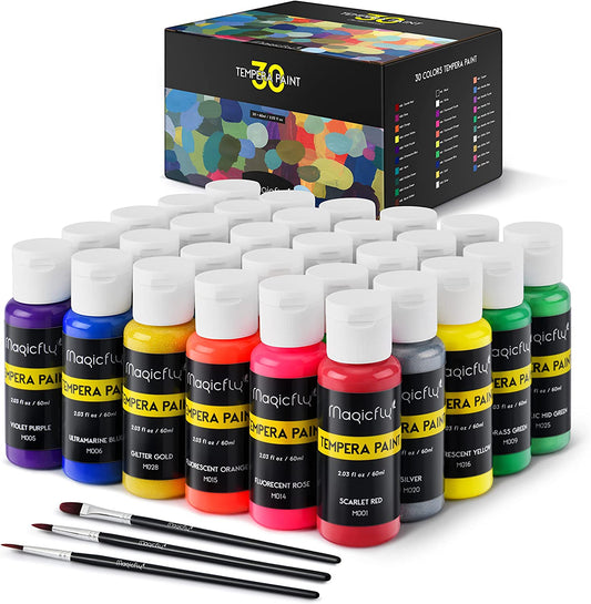 MAGICFLY Washable Tempera Paint for Kids, Magicfly 30 Colors (2 oz Each) Liquid Poster Paint