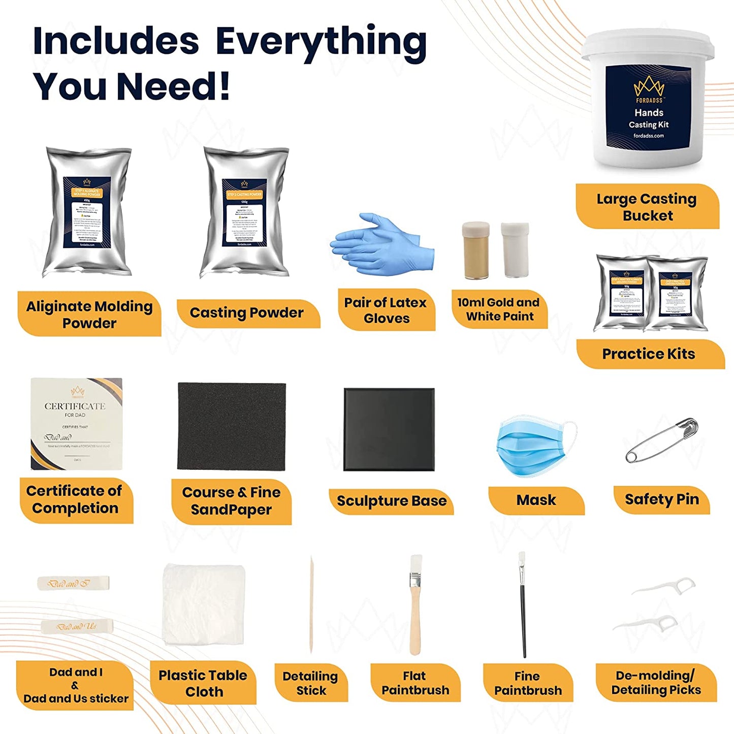 FORDADSS Hand Casting Kit Couples | Unique Birthday Gifts for Men Husband Father Grandpa | Wooden Base | DIY Hand Mold Kit | Kids Fathers Day Family Adult Child | Couple Gifts