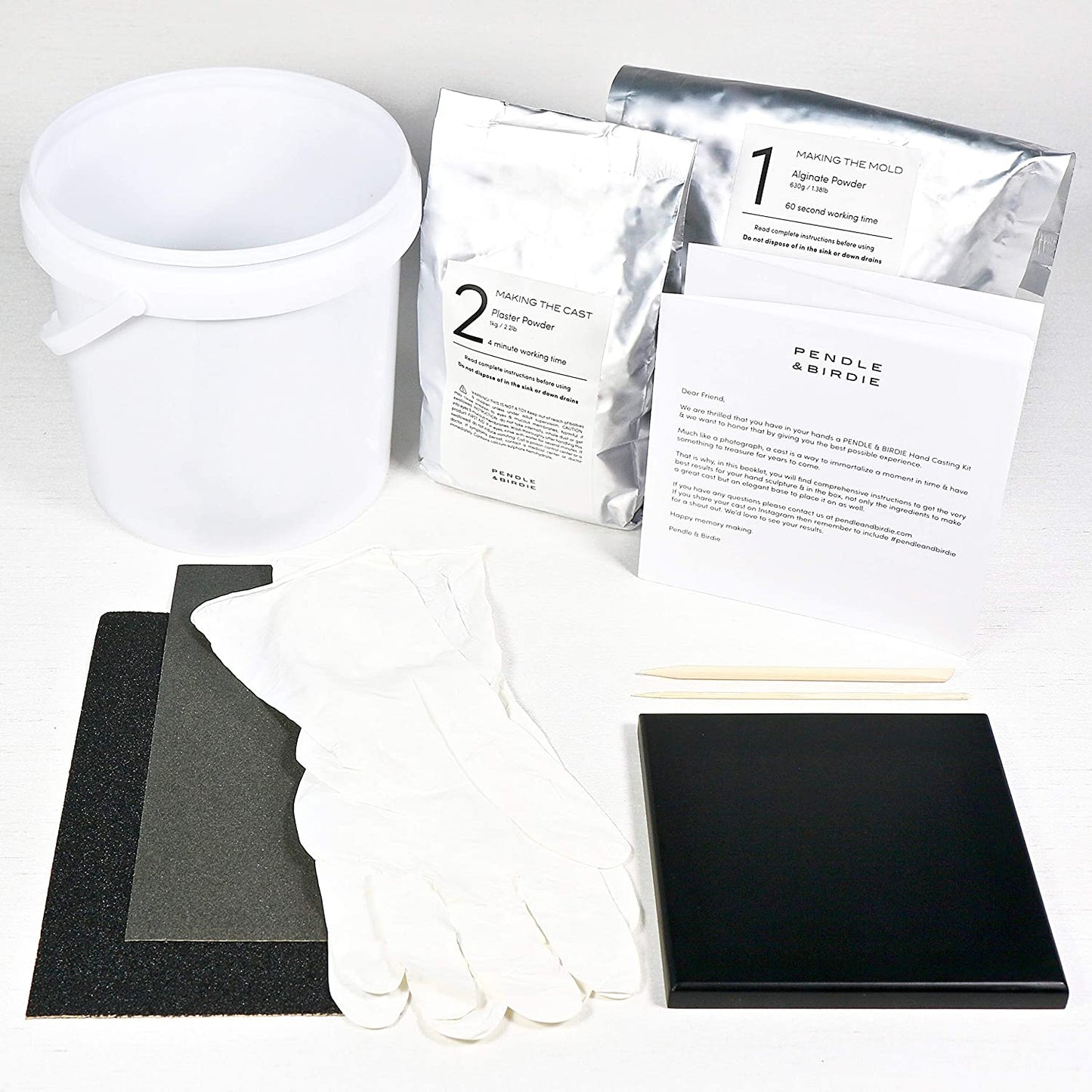 Pendle & Birdie Hand Casting Kit - A Complete Premium Craft Gift to Create a Two-Hand Couples Sculpture Keepsake. Large Kit incl. an Elegant Stand, Plaster & Colour Changing Alginate