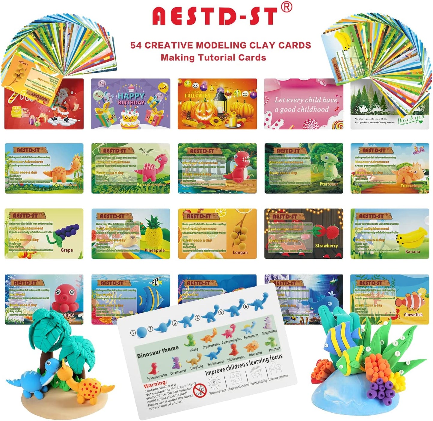AESTD-ST Air Dry Clay Kit, 42 Corlors Modeling Clay for Kids, Safe & Non-Toxic Super Light DIY Soft Magic Clay, Molding Clay with Sculpting Tools and Tutorial Cards