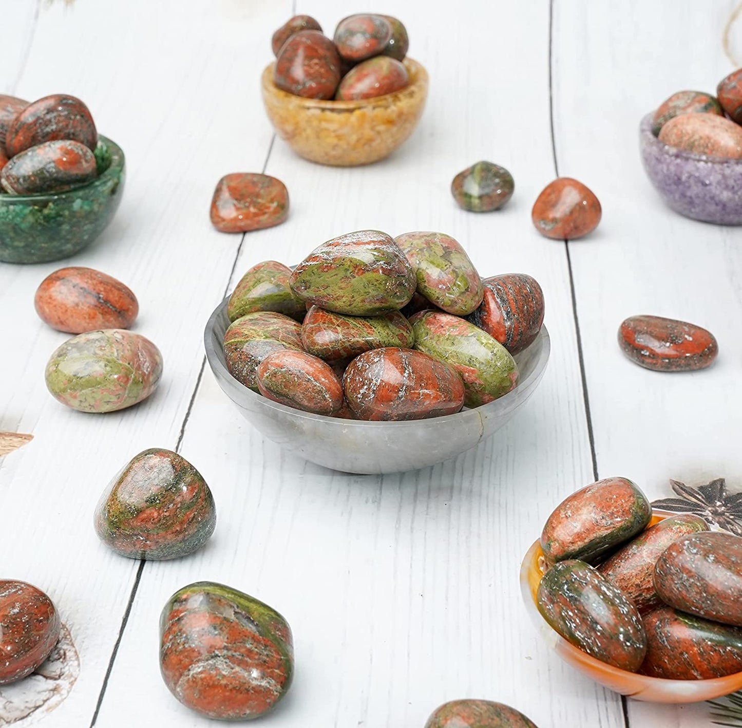 Crocon 1lb Green mica Tumbled Stones and Crystals Bulk, Polished Stones - Rock Collection