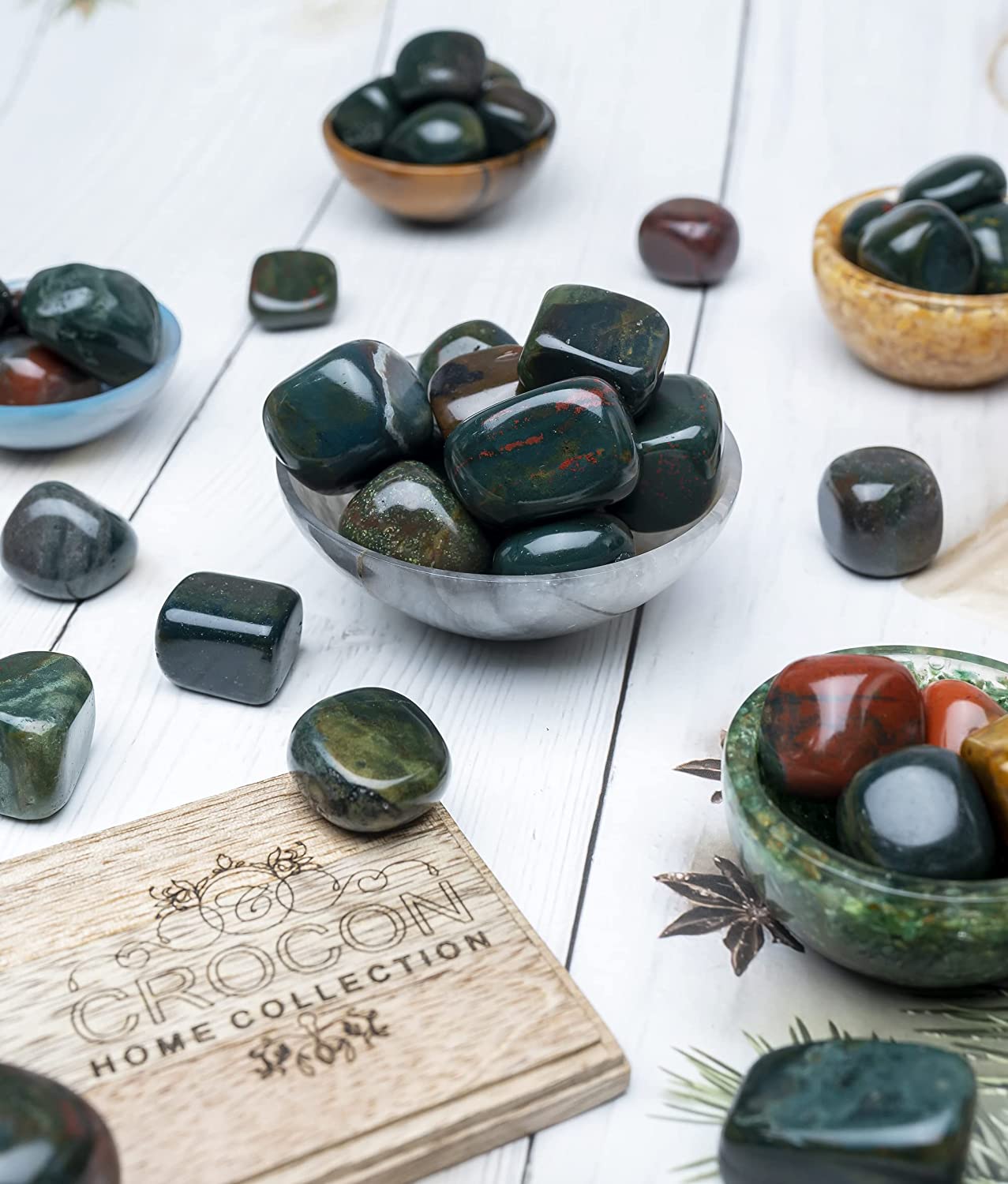 Crocon 1lb Green mica Tumbled Stones and Crystals Bulk, Polished Stones - Rock Collection