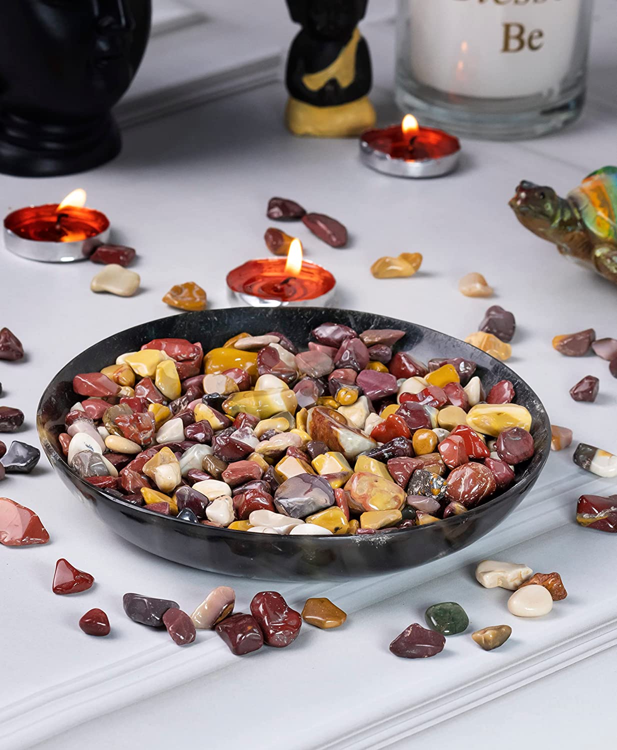 Crocon 1LB Black Strawberry Mini Tumbled Stones and Crystals Bulk Natural Crystal Kit for Reiki Healing Crystals
