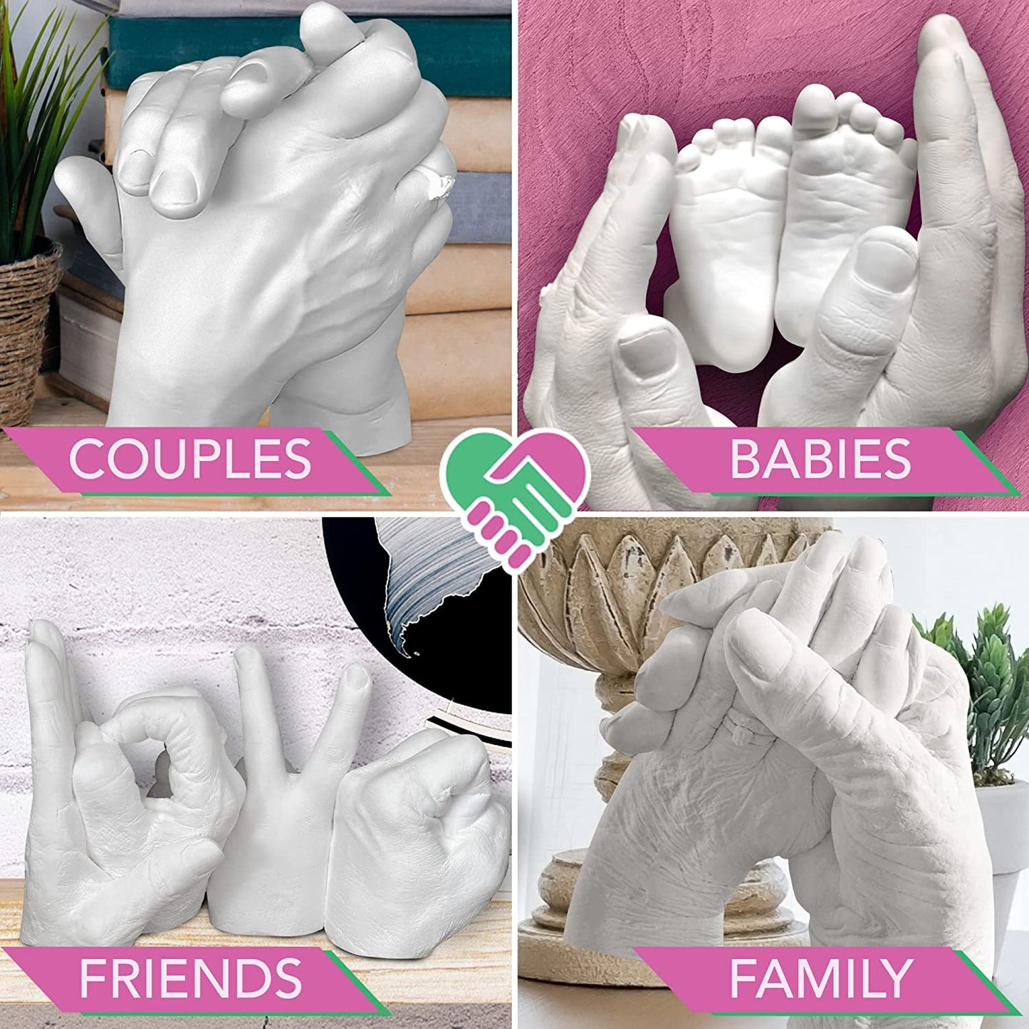 Luna Bean Hand Casting Kit - Perfect Wedding Gifts & Couples Gifts - Silver, Bronze & Gold Metallic Acrylic Paint Included