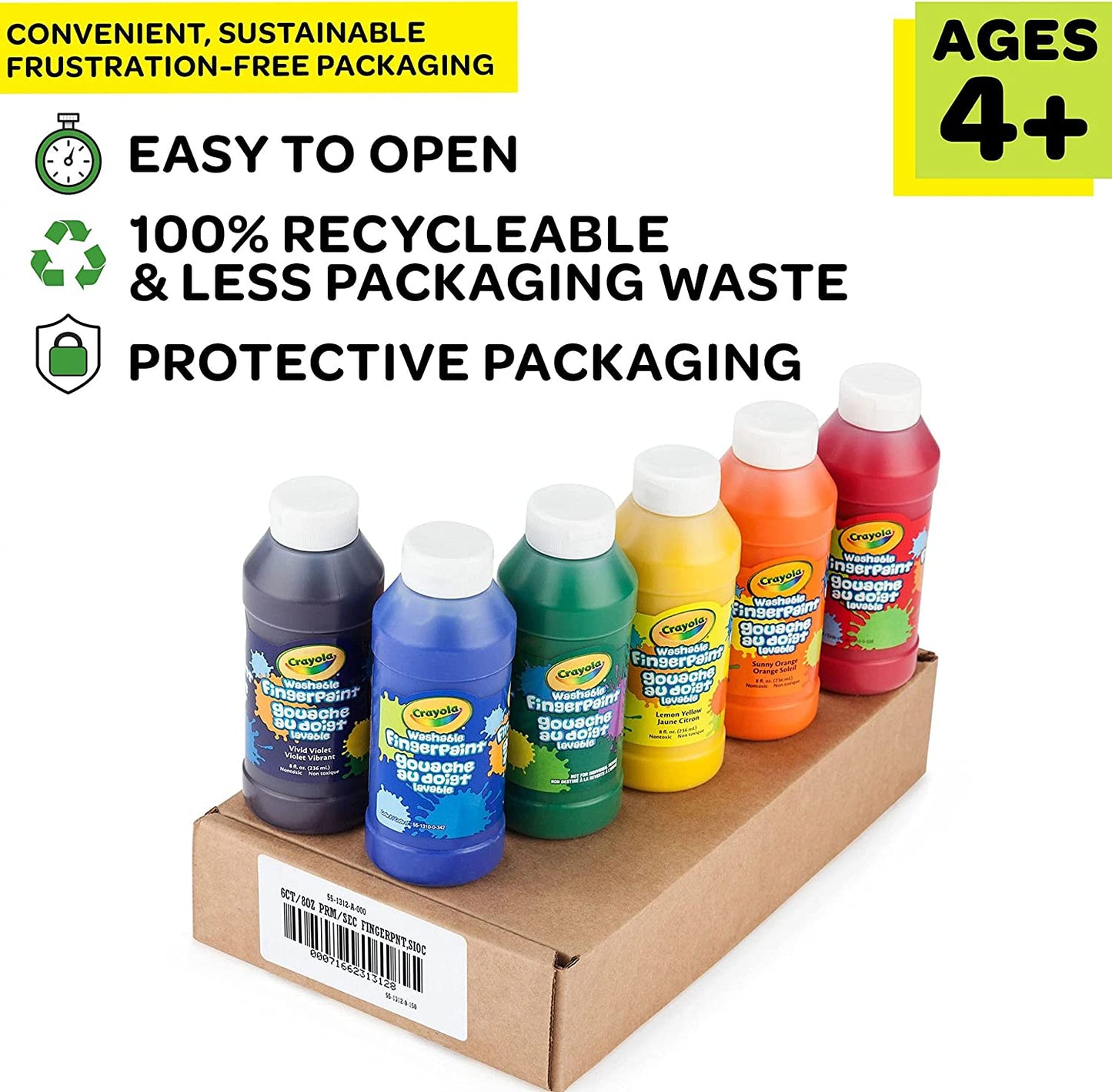 Crayola Washable Finger Paints (6 Count) Kids Paint Set