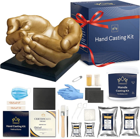 FORDADSS Hand Casting Kit Couples | Unique Birthday Gifts for Men Husband Father Grandpa | Wooden Base | DIY Hand Mold Kit | Kids Fathers Day Family Adult Child | Couple Gifts