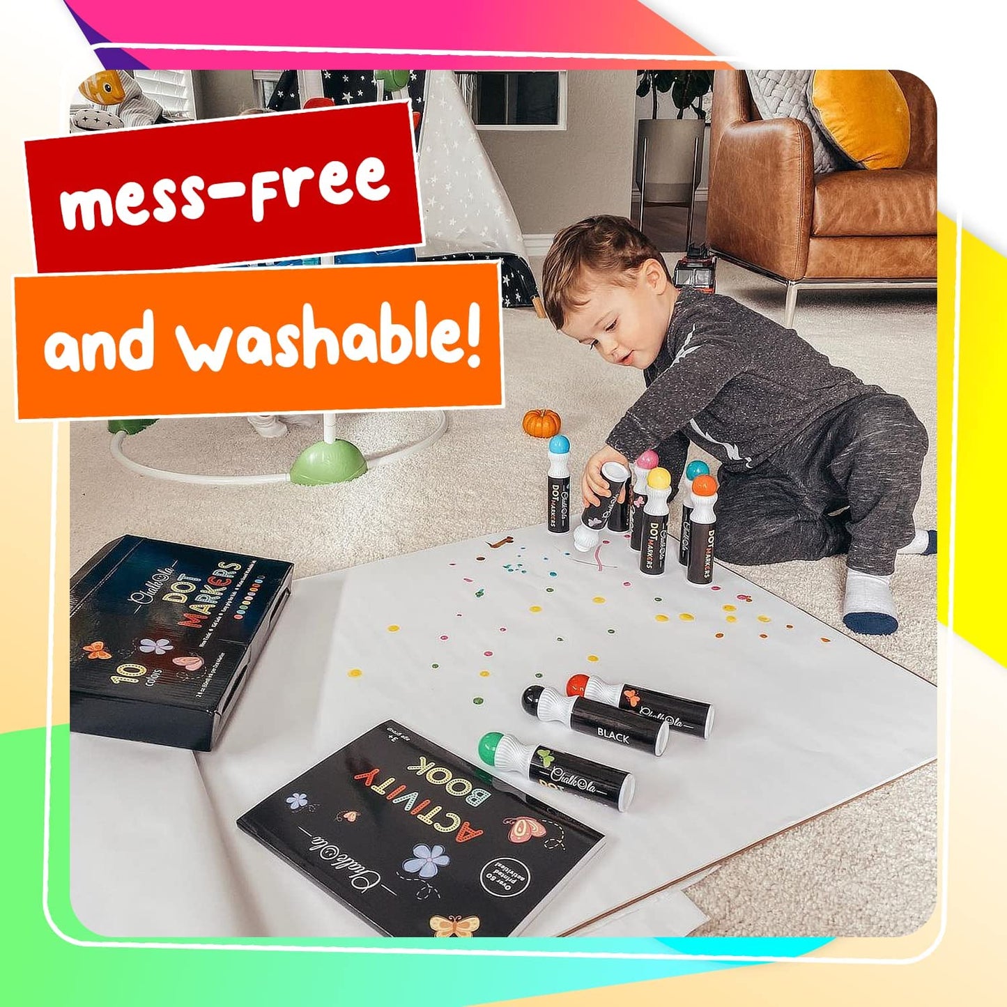 Chalkola Kids Washable Dot Markers 10 Shimmer Colors | Water-Based Non Toxic Paint Daubers for Toddlers | Fun Preschool Art Supplies
