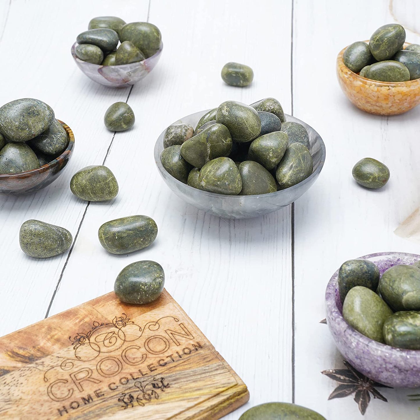 Crocon 1lb Green mica Tumbled Stones and Crystals Bulk, Polished Stones - Rock Collection