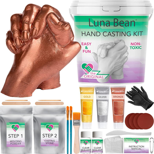 Luna Bean Hand Casting Kit - Perfect Wedding Gifts & Couples Gifts - Silver, Bronze & Gold Metallic Acrylic Paint Included