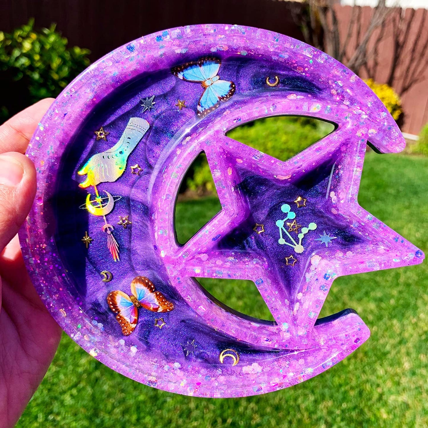 Moon and Star Tray Resin Molds, Crescent Casting Silicone Mould for DIY Display Stand Home Décor Trinket Holder Storage Rack