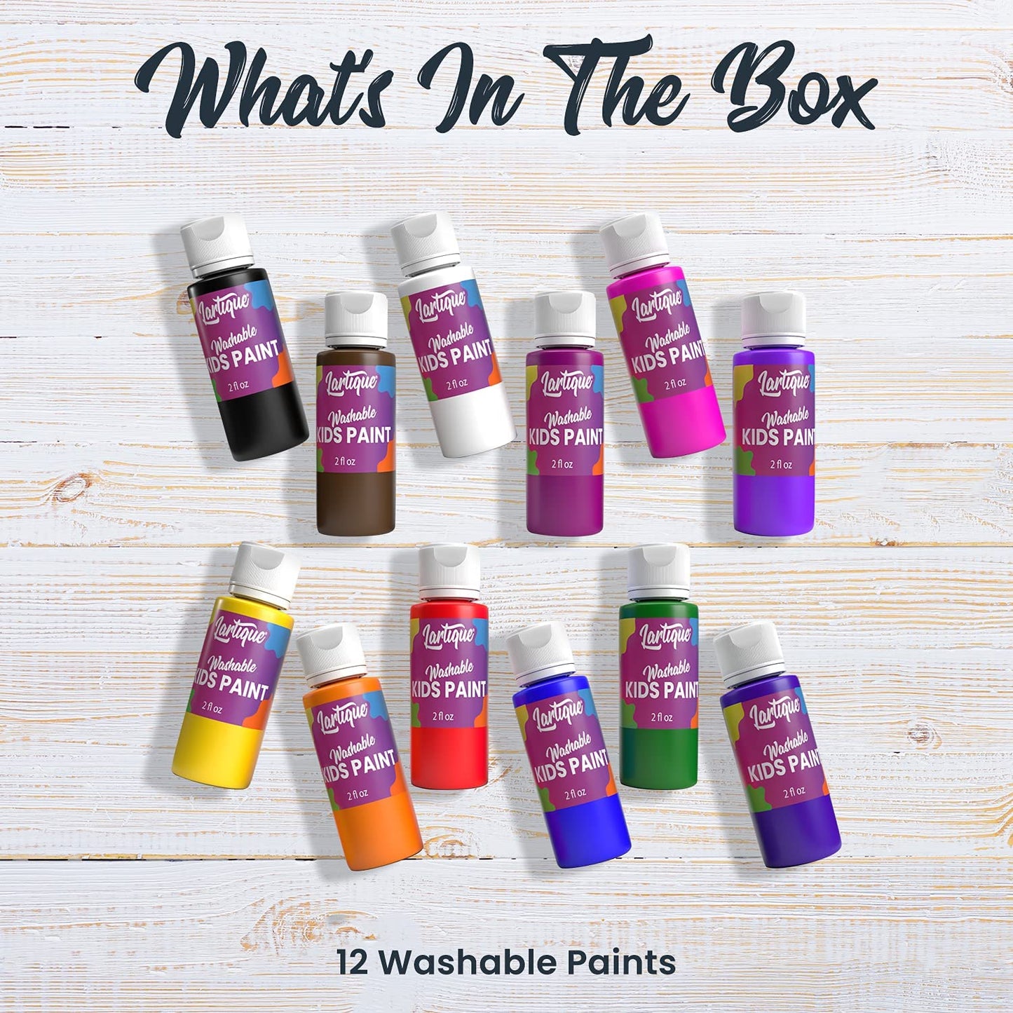 Lartique Washable Paint-12 Colors Finger Paint, Regular and Fluorescent Kids Paint Set