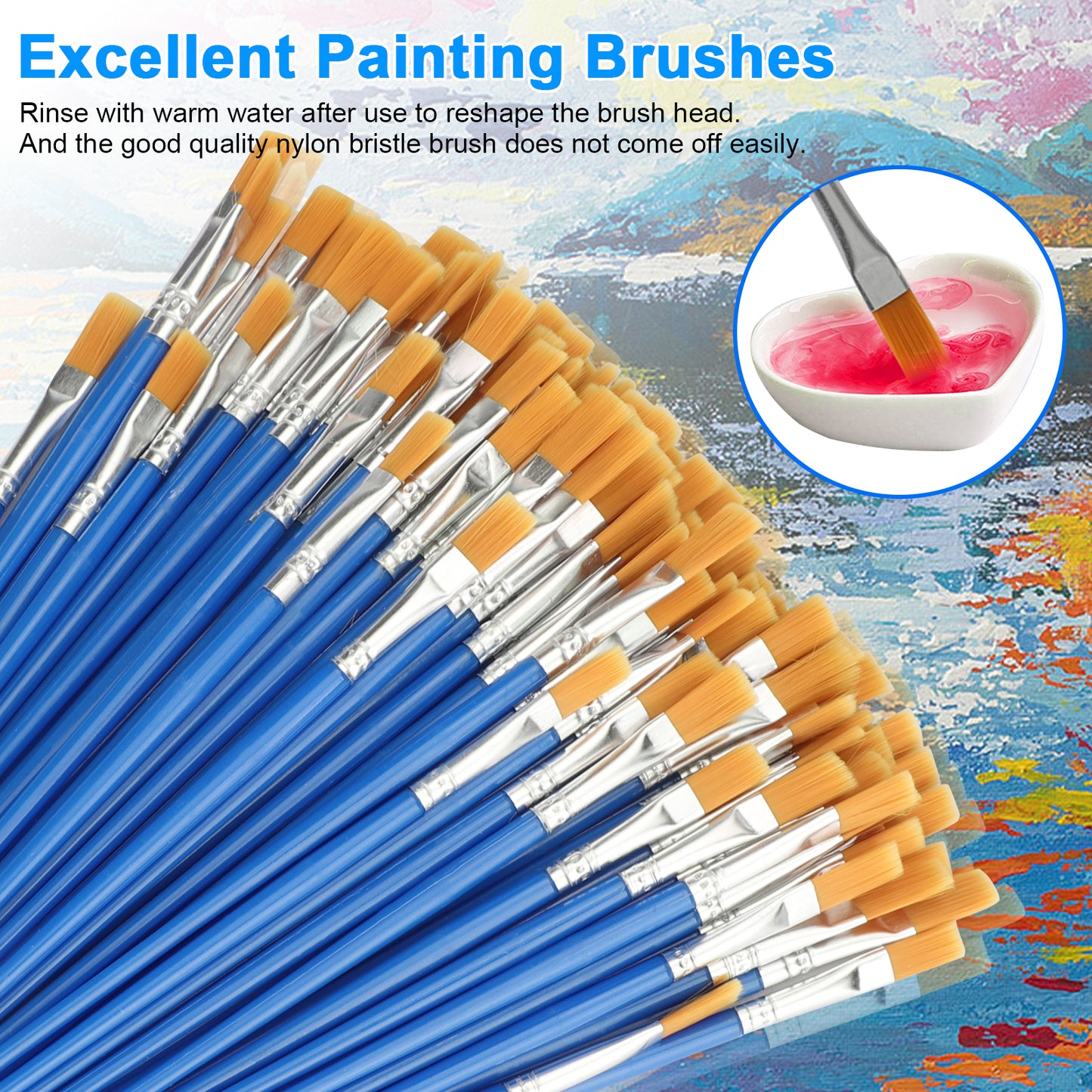 Paint Brush Set, EEEkit 100/12PCS Artist Brushes for Painting with Acrylic, Oil and Watercolor